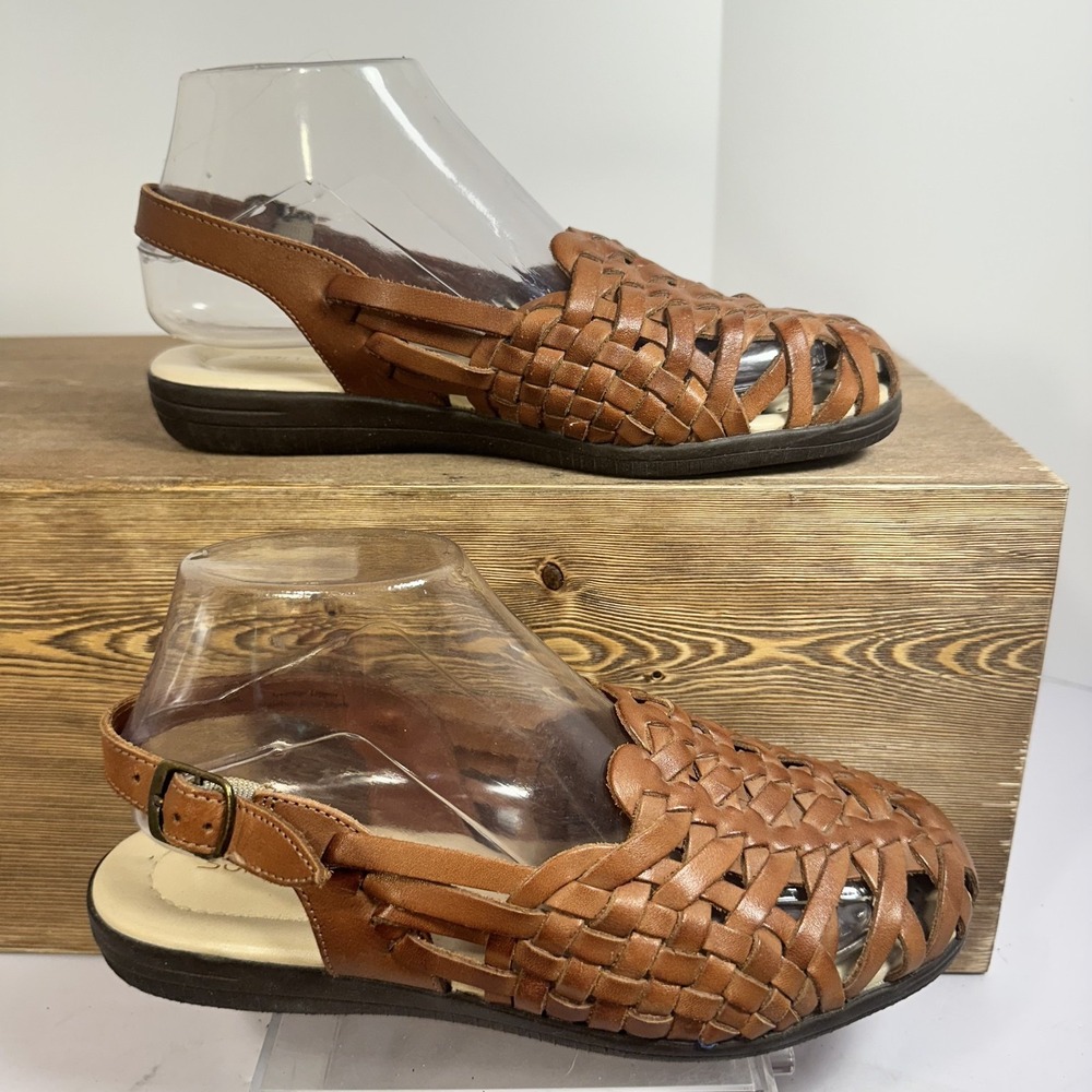 Softspots Leather Fisherman Huarache Jesus Sandals Womens 8 WW Boho Y2K Woven